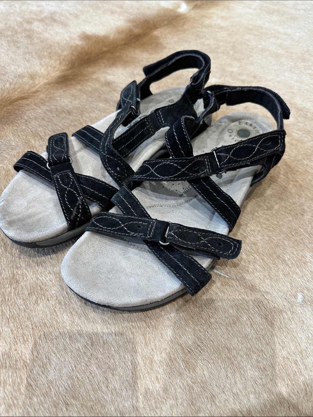 Earth Origins Black and Gray Suede Insole Sandal